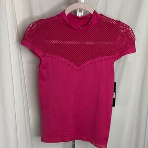 Bebe Hot Pink Short Sleeve Mesh Top